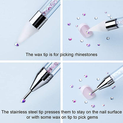 Clear Crystal Rhinestones with Rhinestone Picker Dotting Pen and Elbow Tweezer (1500 PCS, 6 Sizes)